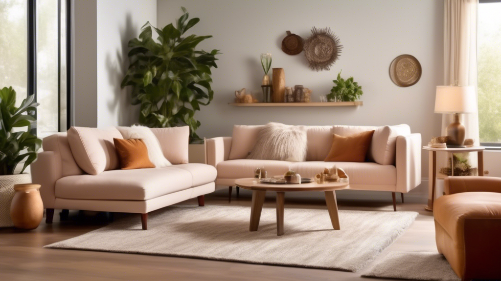 Create an image of a cozy living room with various stylish and durable couch options that are designed to be pet-friendly for shedding dogs. Include different sofa designs like recliners, sectional so