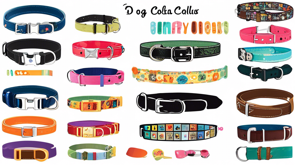 Create an image of a variety of stylish and high-quality dog collars neatly displayed on a white background, showcasing different designs, materials, and colors to represent the top-rated picks for yo