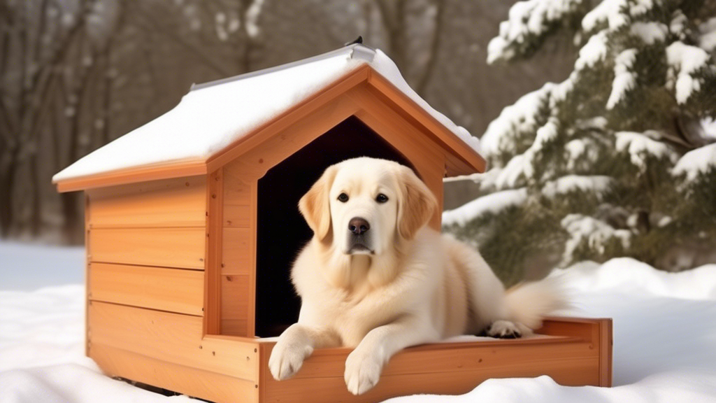 Create an image of a cozy and well-insulated dog house, showcasing various tips for effectively insulating it. Include details such as using insulating materials like straw or foam, ensuring tight sea