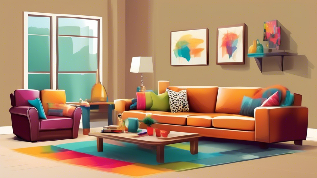 Create an image of a cozy living room with various couch options suitable for children and pets, such as a durable leather sofa, a plush sectional with washable slipcovers, and a sleek, easy-to-clean